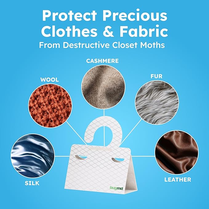 BugMD Clothes & Pantry Moth Traps (6 Count) – Sticky Glue Pheromone-Based Repellent for Closets, Cabinets & Wardrobes – Non-Toxic - White