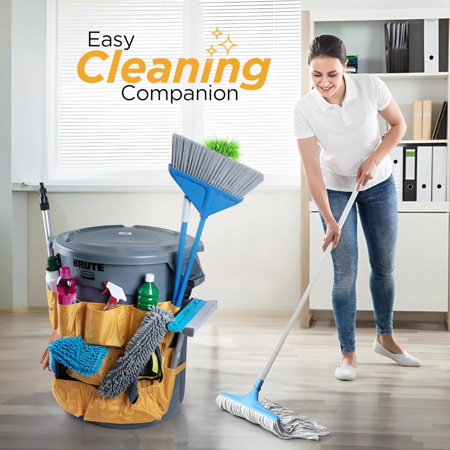 Trash Can Caddy Bag | Fits 32-55 Gallon Can | Brute & Uline Compatible | Heavy Duty Vinyl | Garbage Bin Apron | XL Commercial Size | Cleaning Caddy Organizer | Custodian & Janitorial Supplies (1 Pack)