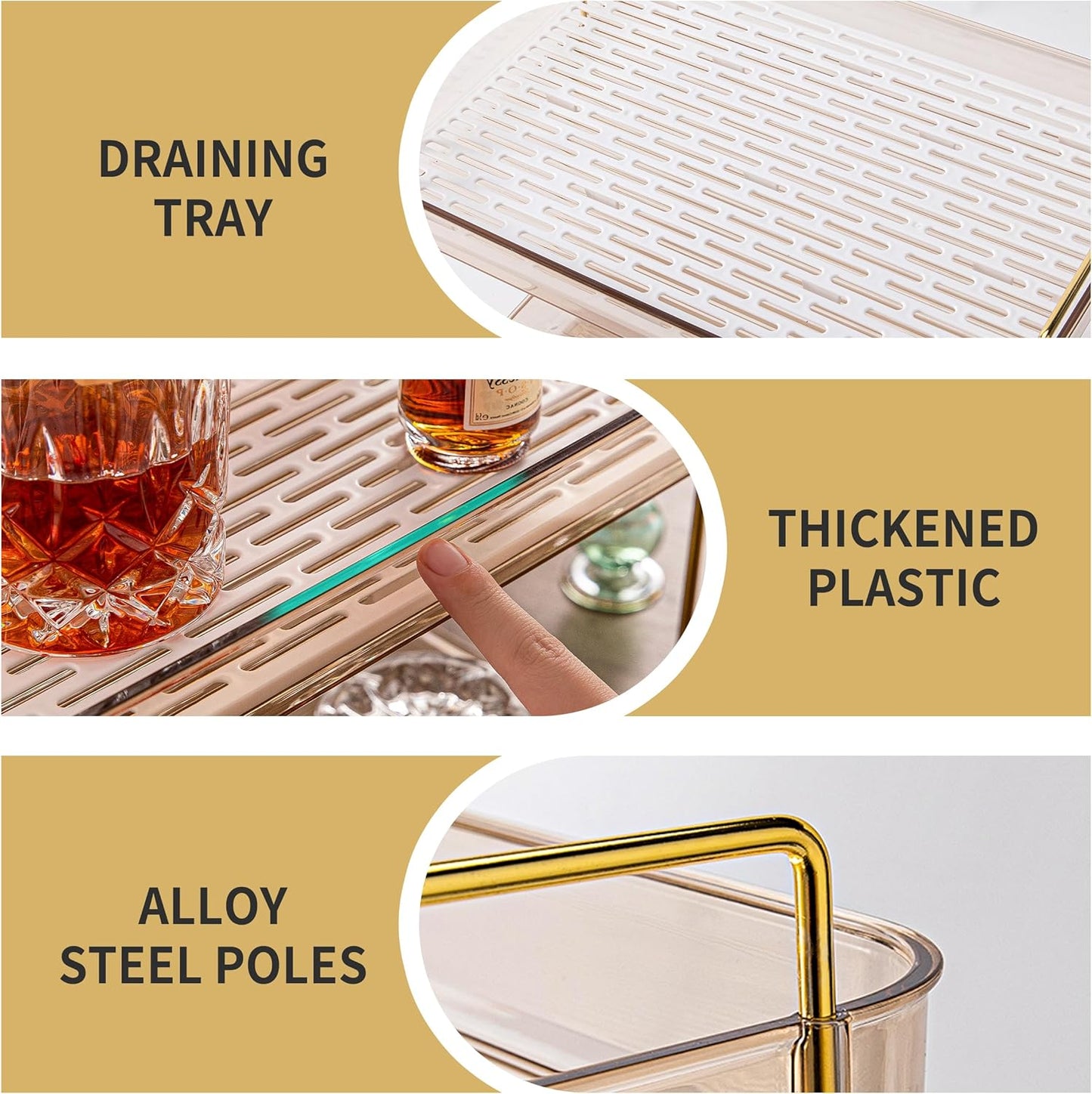 Coffee Bar Accessories, Station Organizers,Large Capacity Storage with Drain Board,Whisky Tray,Mug Tea Cup Holder Coffee Bar Organizer,Amber Gold