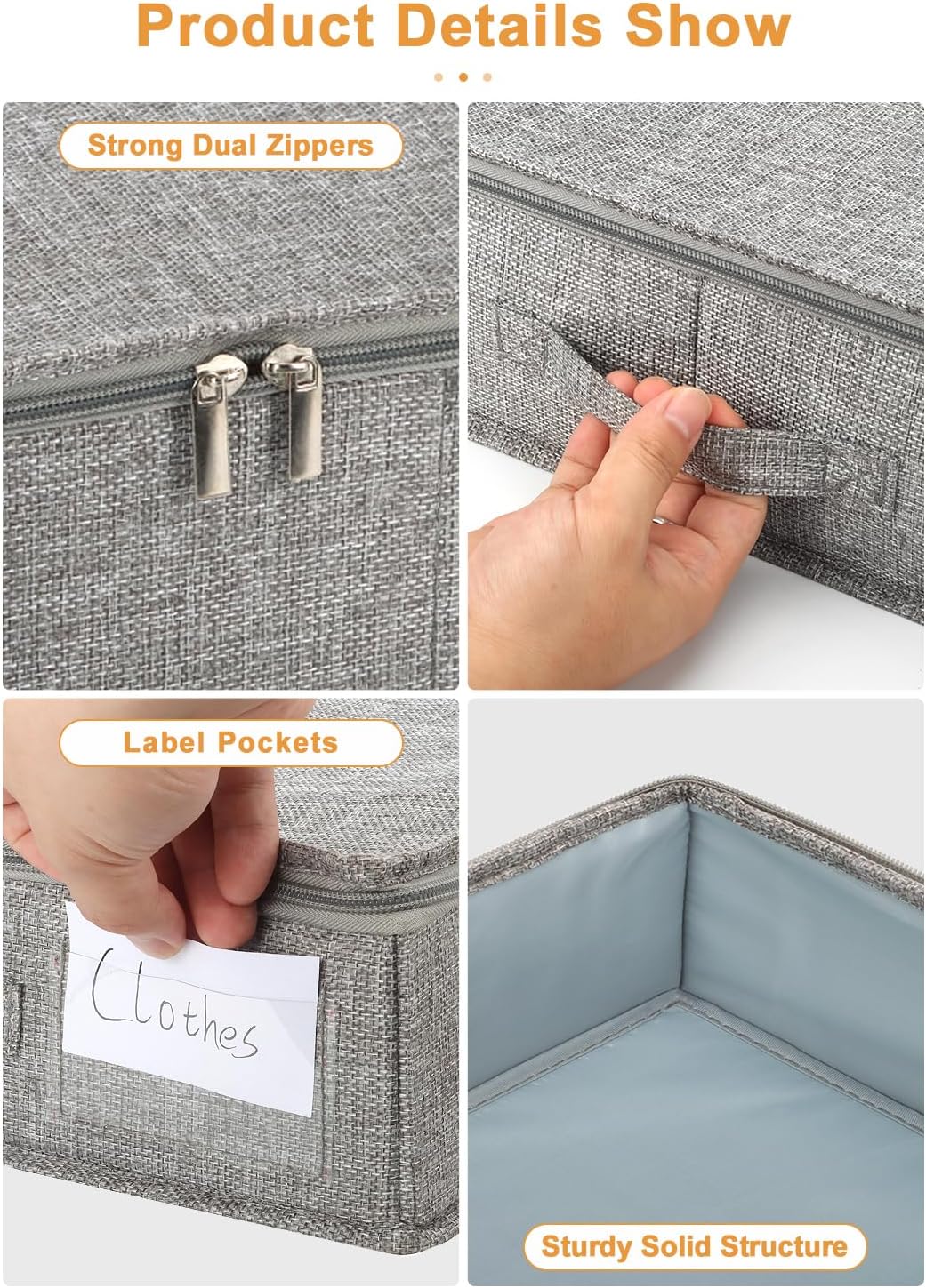 punemi Low Profile Under Bed Storage, 4 Inch Height Underbed Storage Containers With Sturdy Sidewalls & Bottom, Shallow Under Bed Organizer Clothes Storage Bins, Slim Under Couch Sofa Dresser Storage