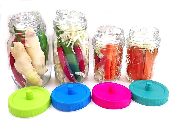 4 Pack Mason Jar Fermentation Lids - waterless Airlock Fermenting Pickle Fermenter Caps for Wide Mouth Mason Jars （Jars Not Included）