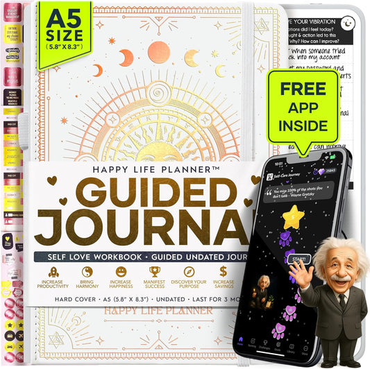 Guided Journal - Gratitude & Mental Health Journal for 5 Minute Daily | 90-Day Undated Planner for Positivity & Manifestation | Guided Mindfulness, Self Care & Reflection | Vision Board + Stickers