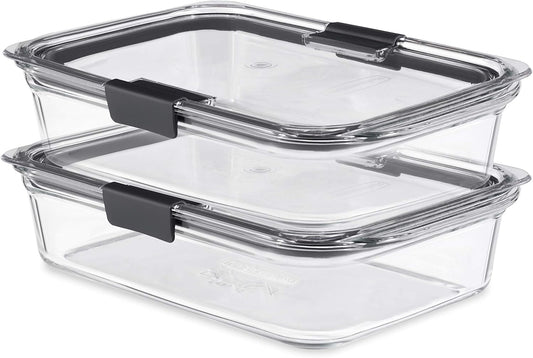 Rubbermaid Brilliance Glass Food Storage Containers, 8 Cup, Set of 2, BPA-Free, Leak-Proof, Clear