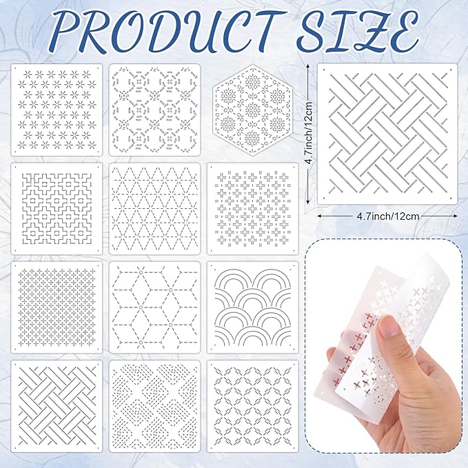 37 Pcs Sashiko Thread Kit Sashiko Needles Cotton Thimble Sashiko Patterns Embroidery Projects for Sewing Hand Quilting Mending Supplies