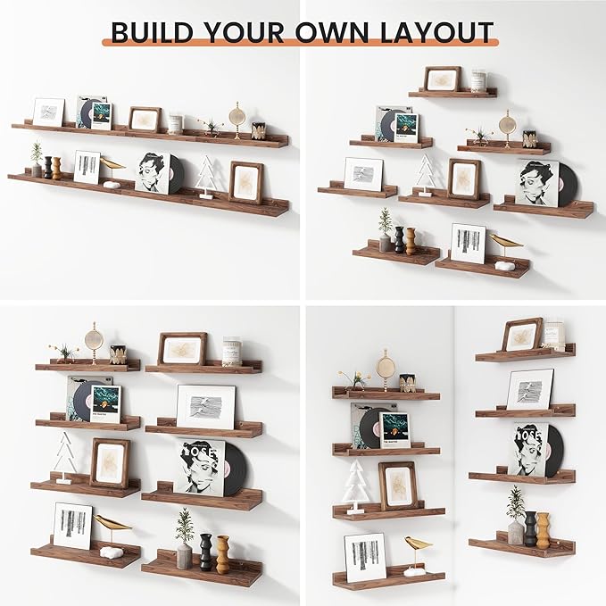 Floating Picture Ledge Shelves Set of 8, 16 Inch Shelves with Lip - Large Nursery Book Shelf for Toys Storage, Kids Bookshelf, Living Room, Bedroom Decor Frames