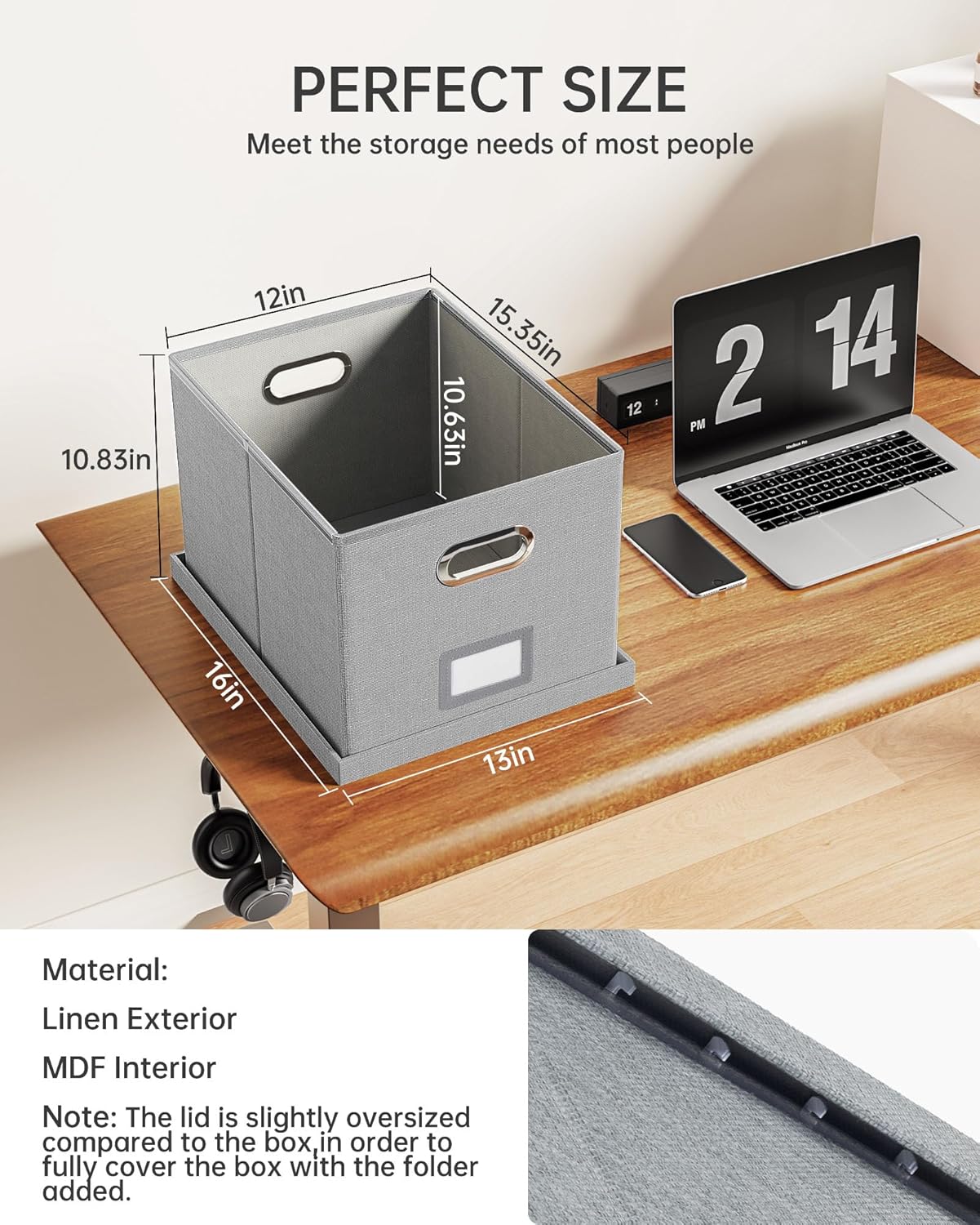 4 Pack File Storage Organizer, Document Organizer, Portable File Box with Lid, Fit for Letter/Legal File Folder Storage,Gray-Box only