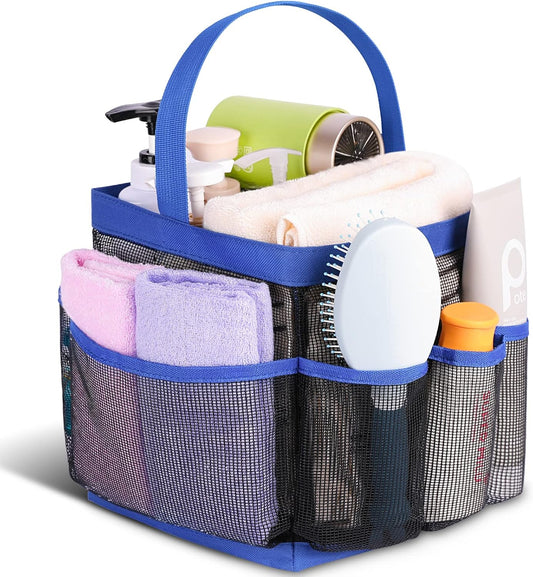 EUDELE Mesh Shower Caddy Portable for College Dorm Room Essentials,Portable Shower Caddy Dorm with 8-Pocket Large Capacity,Shower Bag for Beach,Swimming,Gym-Blue