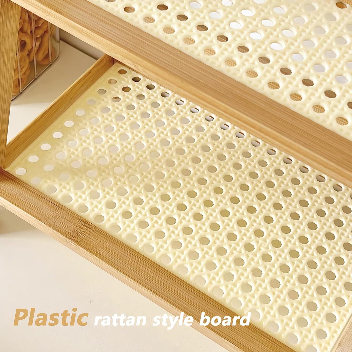 Narrow Mug Holder Countertop, Wicker-Look Tea and Coffee Bar Station Organizer, Bamboo Matcha Stand, Cup Display Shelf, Condiment Storage Rack for Kitchen Counter Cabinet, 2 Tier