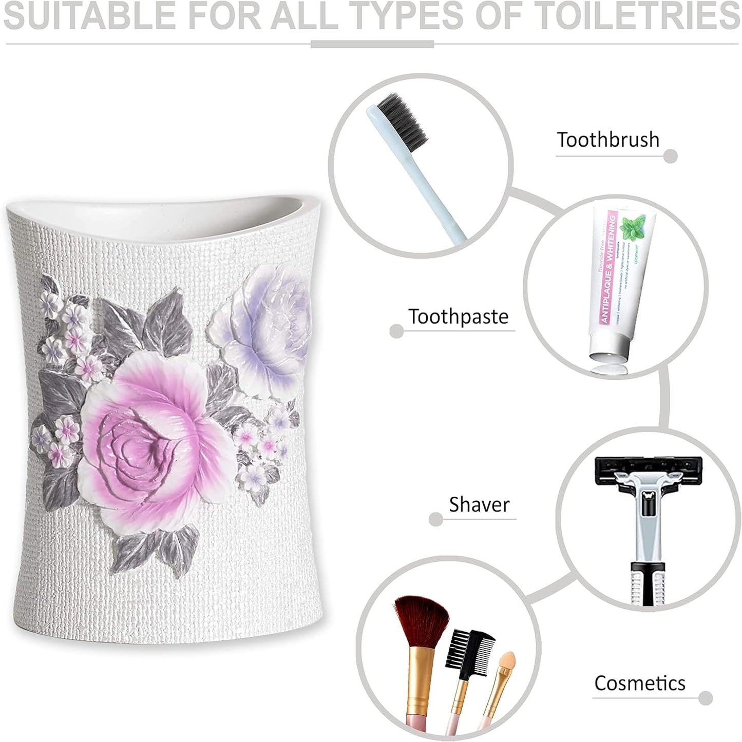 Zahari Home 4pc Michelle Bathroom Accessories Sets Lotion Pump, Tumbler, Tooth Brush Holder and Soap Dish Unique Design Floral Bathroom Set