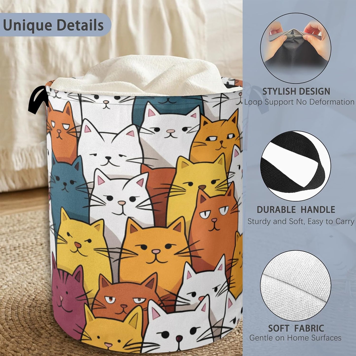 Funny Cat Laundry Basket,Foldable Oxford Cloth Tote Bag Laundry Hamper Clothes Storage Bucket Organizer for Bedroom Laundry Storage Dormitories 16" x 20.8"