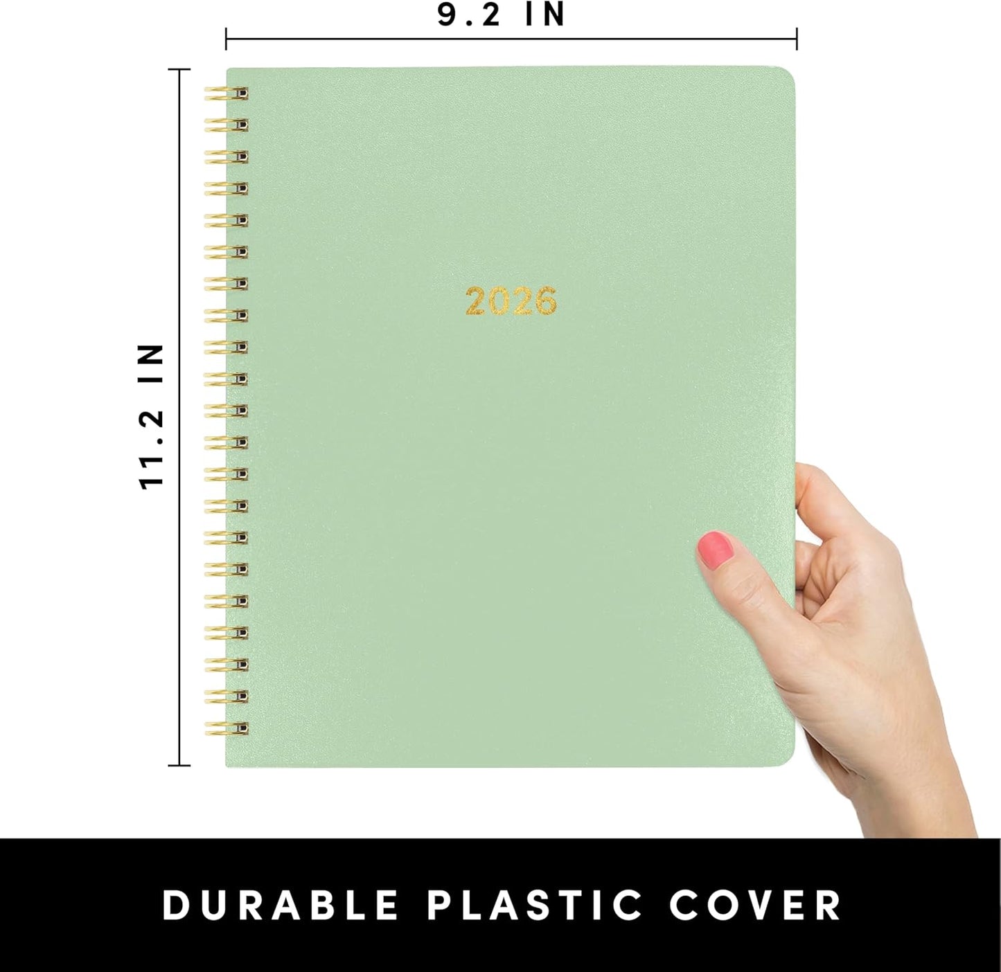 PAPERAGE 2026 Weekly & Monthly Planner, 12 Months (January 2026 - December 2026), 9.2 in x 11.2 in, Spiral Bound 2026 Planner with Weekly, Monthly & Yearly Views, Note Pages & Inner Pocket – Sage Green