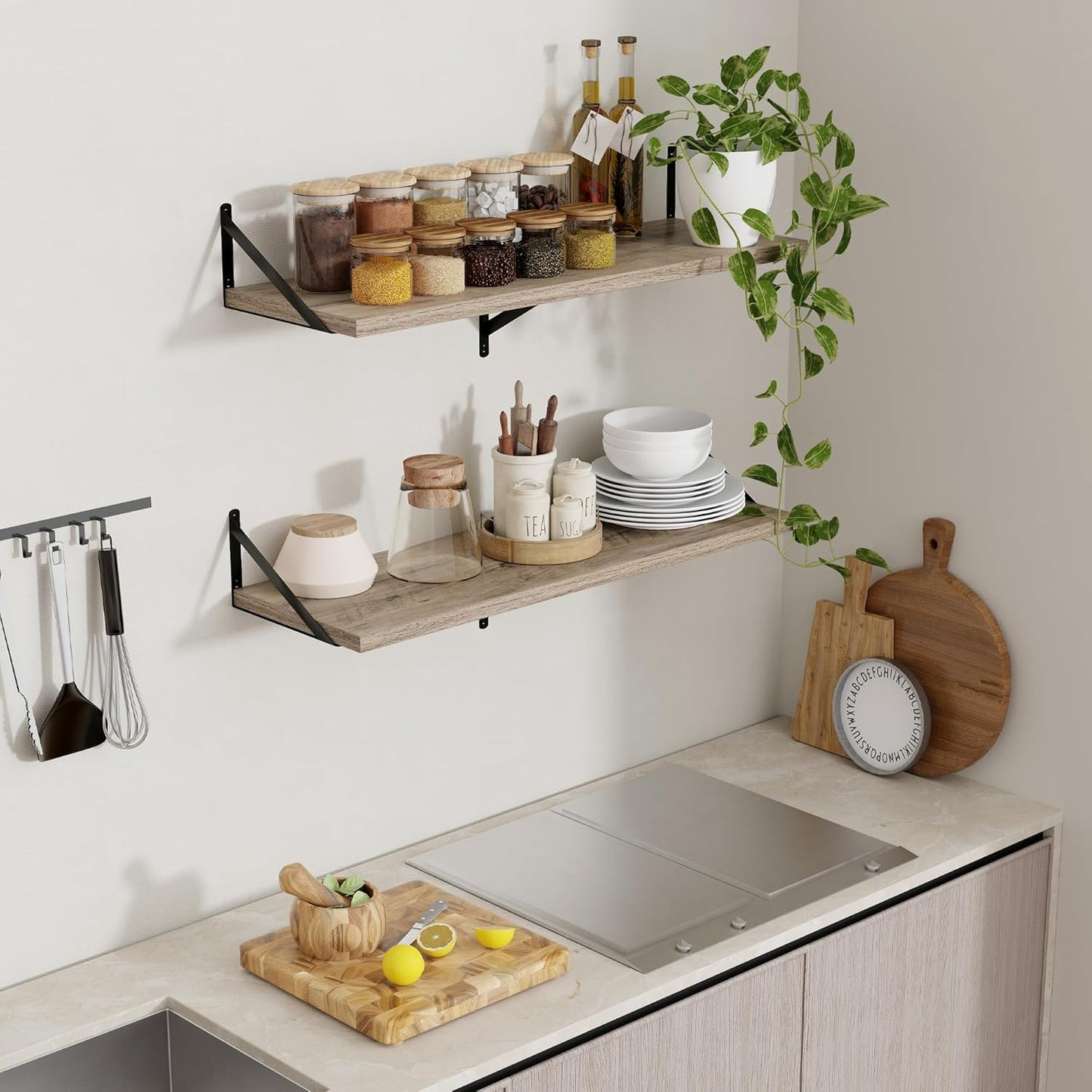 Axeman 12 Inch Deep Floating Shelves for Wall - 36 Inch Wide x 12 Inch Deep Wall Shelves Set of 2 - Rustic Grey Wood Floating Shelves for Living Room