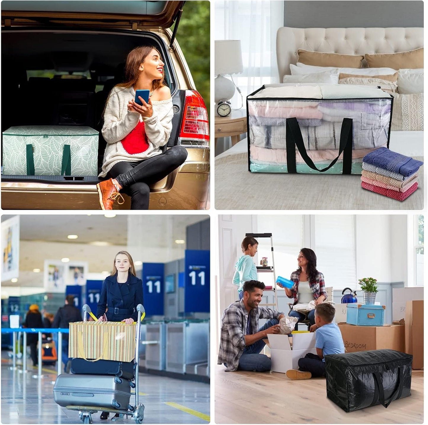 BALEINE 4-Pack Oversized Moving Bags with Reinforced Handles, Heavy-Duty Storage Tote for Clothes, Moving Supplies (Color Strip, 4-Pack)