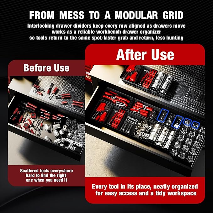 16 PCS Small Parts Tool Box Organizer Trays, tool box trays organizer for Toolbox Organization, Parts Trays and Screw Organizer Box for Tool Chest, Garage Drawers and Workbench