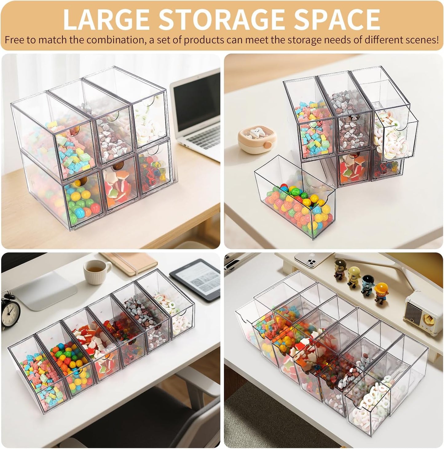 Desk Organizer with Drawers, Stackable Plastic Storage Drawers for Makeup or Desk Organization, Cabinets for Office Dressing Countertop Bathroom Bedroom (6 Packs)