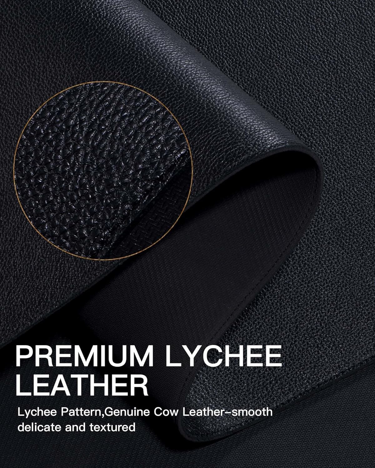 YSAGi Genuine Leather Desk Mat, 31.5"x15.8" Leather Desk Mat, Office Desk Pad, Thick Desk Pad with Stitched Line, Non-Slip Laptop Writing Pad with Rubber Base(Black, 31.5"x15.8")