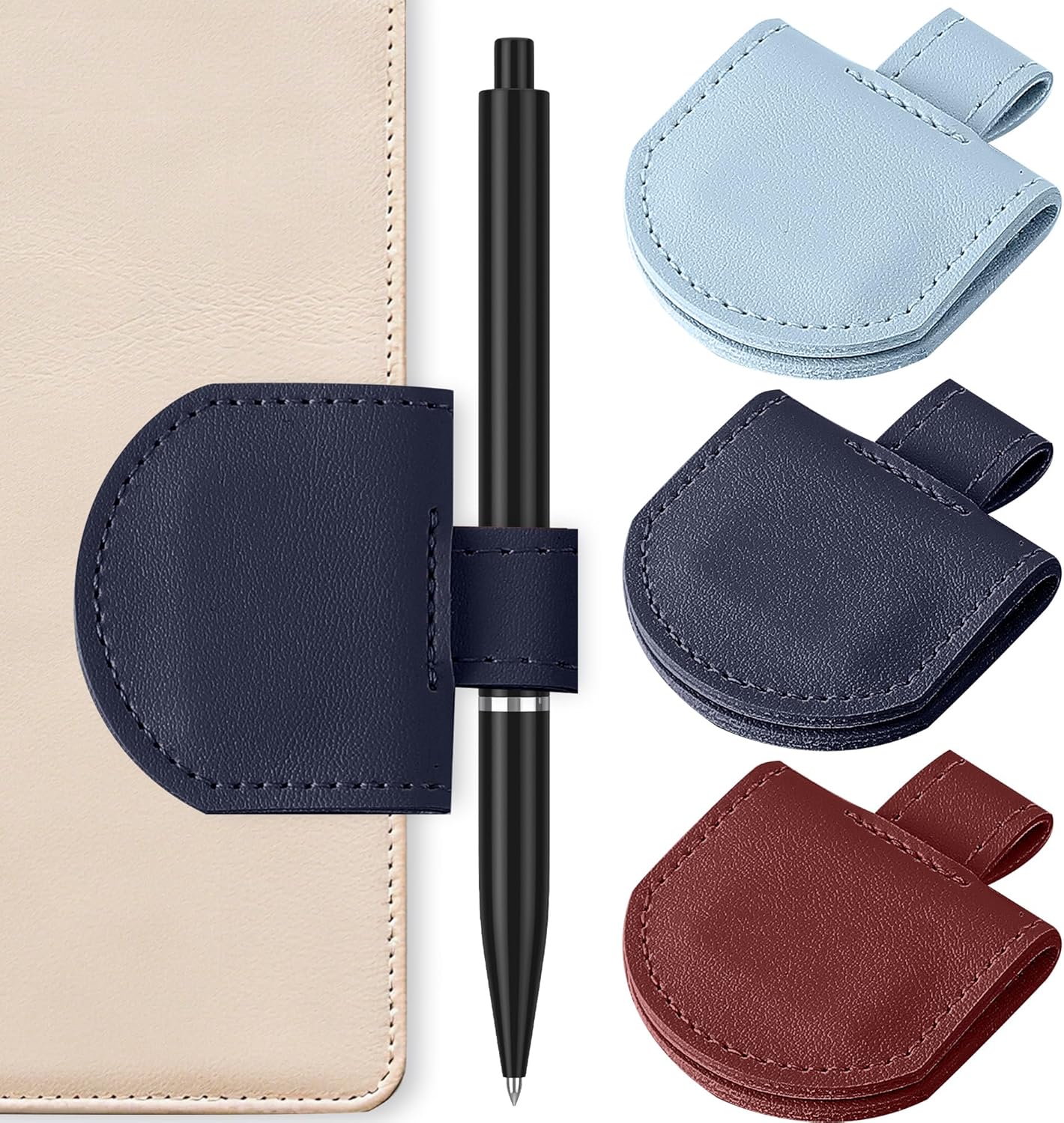 Magnetic Pen Loop Holder, Pencil Holder for Notebooks, Journals, Calendars, PU Leather 3 Pack