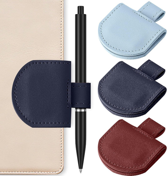 Magnetic Pen Loop Holder, Pencil Holder for Notebooks, Journals, Calendars, PU Leather 3 Pack