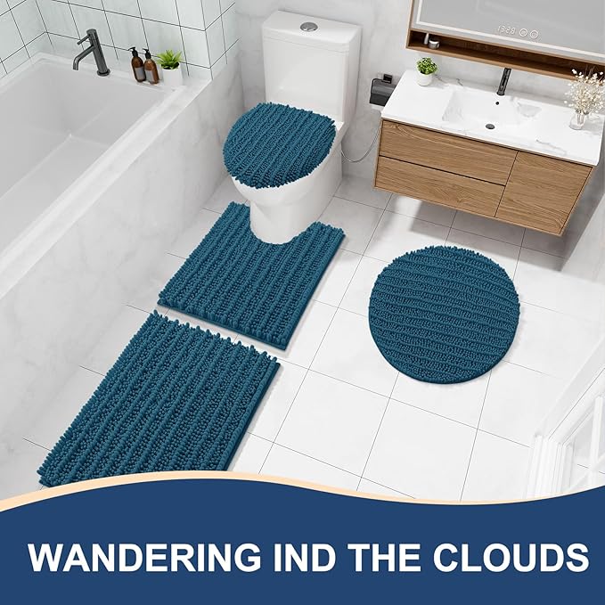 Arotive Luxury Chenille Bathroom Rug Mat, Extra Soft Thick Absorbent Shaggy Bath Rugs, Non-Slip Machine Wash Dry, Plush Bath Mats for Bathroom, Shower and Tub, 30x20, Peacock Blue