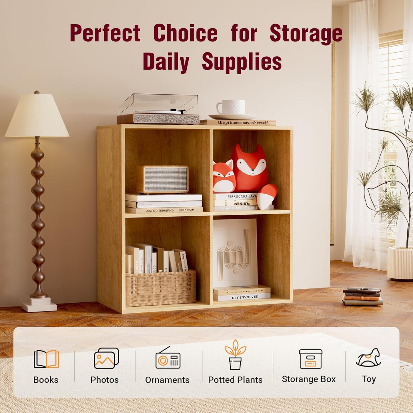 Book Shelf, Wooden Cube Storage Organizer with 11" Open Cubes, Stackable Modular Bookcase for Room Divider Storage, Bookshelf for Living Room, Bedroom, Office (Oak, 2-Cube)