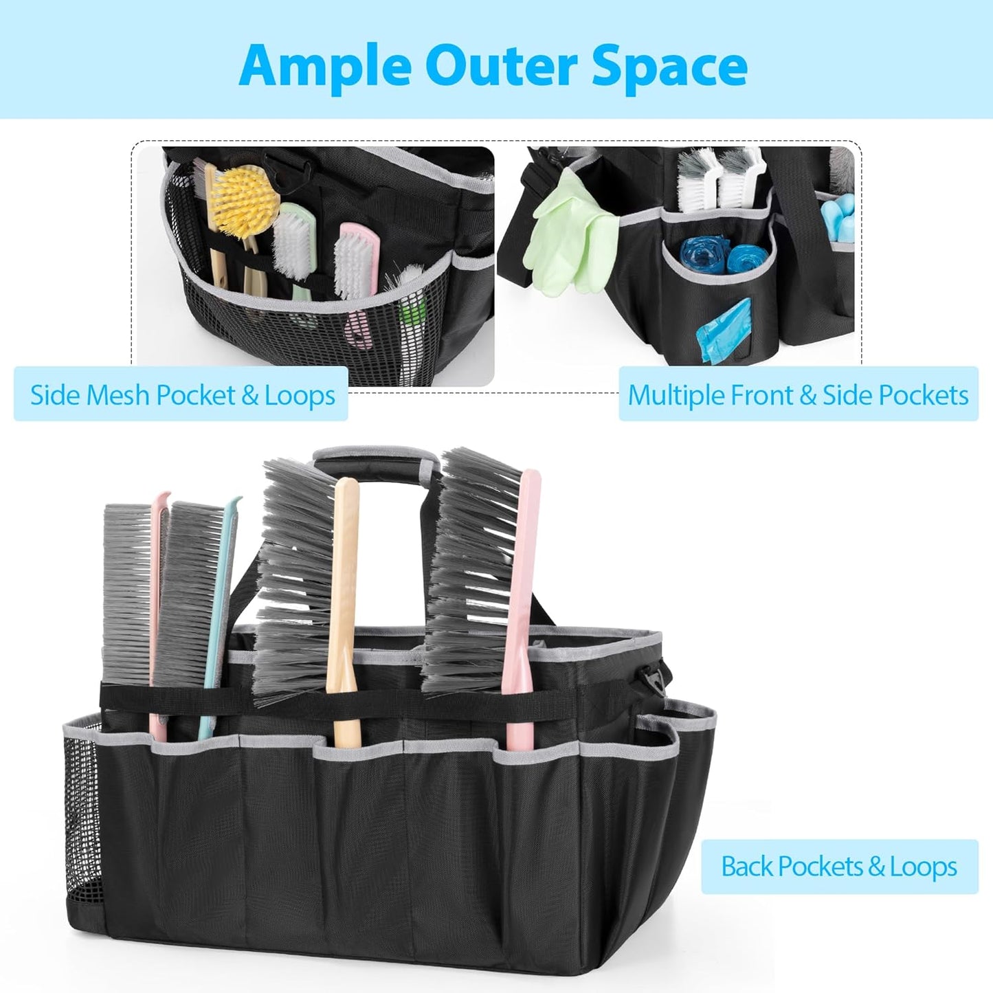 Extra-Large Wearable Cleaning Caddy, Organizer Bag for Products, Housekeeper Tote With Pad, Handle & Divider, Car Wash Tools Bag for Detailing Supplies, Gray Edge