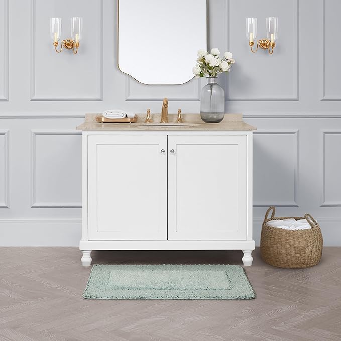 Laura Ashley Ruffle Border 100% Cotton Bath Rug, Aqua, 20"x 34"