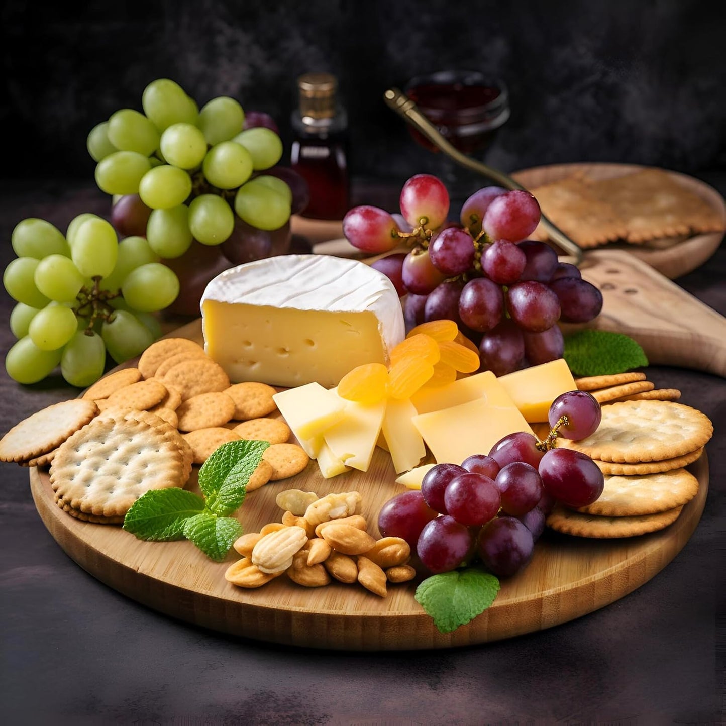 Premium Bamboo Round Tray - Natural Multipurpose Wood Serving Platter for Grilling, BBQ, Tea, Coffee & Ottoman Decor - 12"