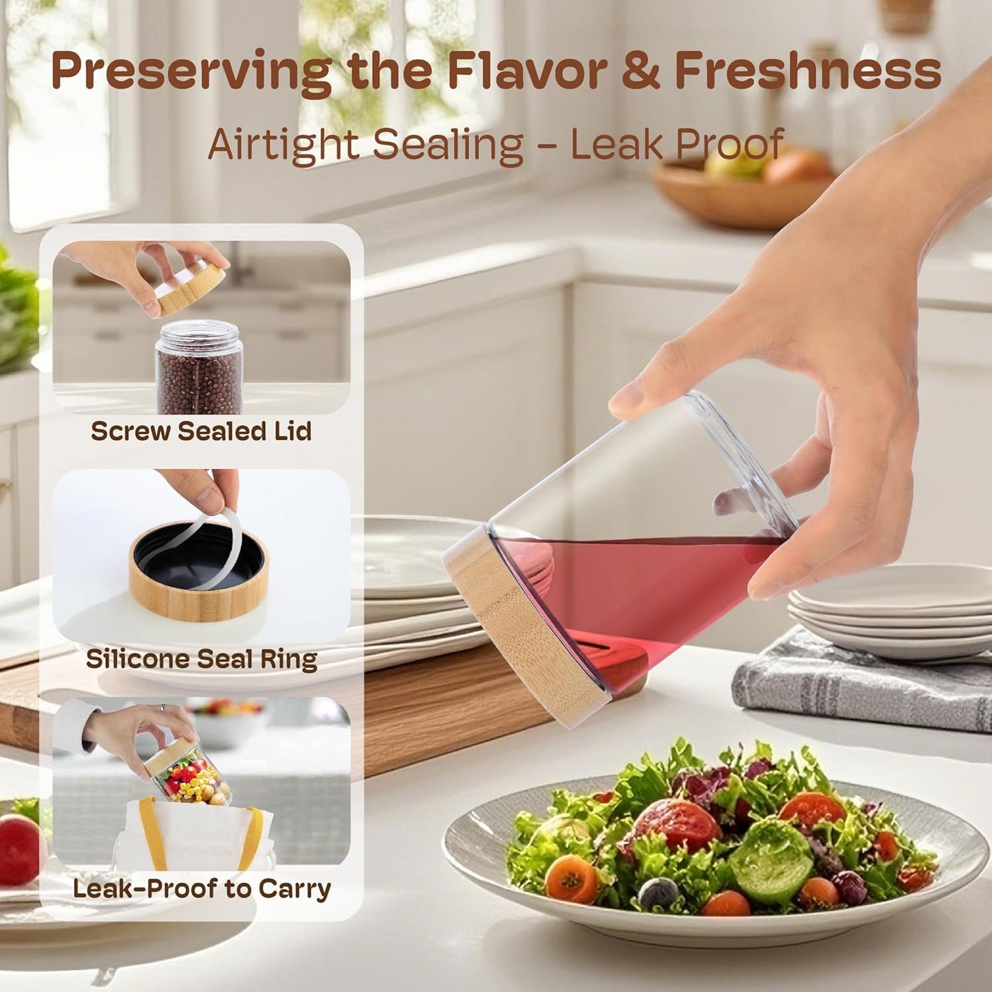 6 Pack 10oz Overnight Oats Containers with Bamboo Lids, Glass Jars with Airtight Lids for Meal Prep, Wide Mouth Mason Salad Jars, Glass Food Storage Container for Yogurt Chia Snacks Spice Sugar