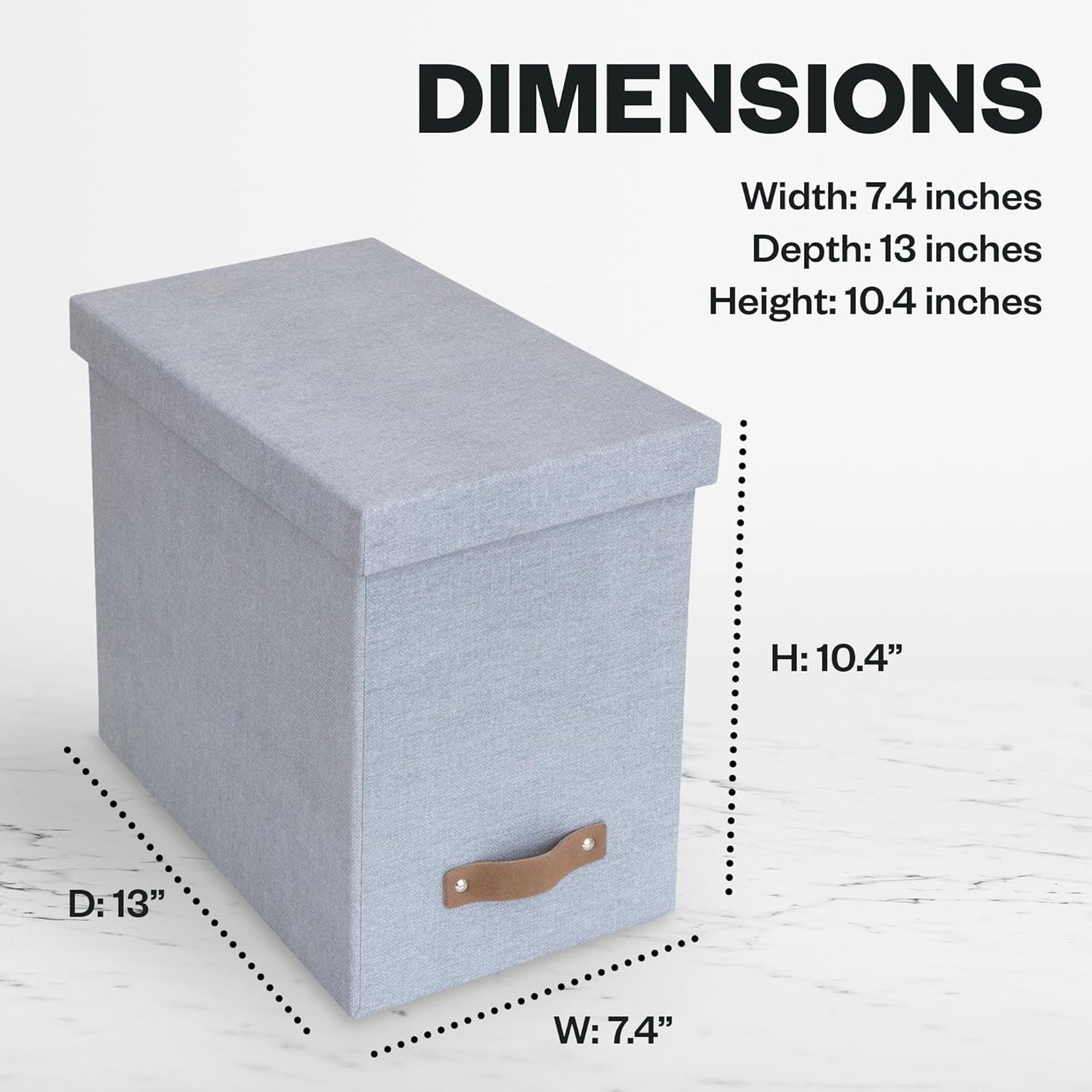 Bigso John File Box - File Storage Box and File Organizer for Important Paperwork - Durable Hanging File Box with Lid and Leather Handle - 7.4 in x 13 in x 10.4 in - Ash