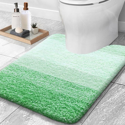 OLANLY Luxury Toilet Rugs U-Shaped 24x20, Extra Soft and Absorbent Microfiber Bathroom Rugs, Non-Slip Plush Shaggy Bath Mat, Machine Wash Dry, Contour Bathroom Mats for Toilet Base, Green