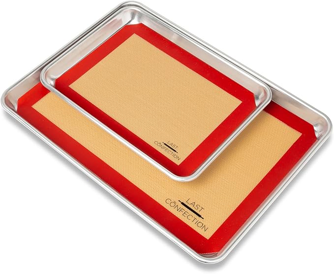 Last Confection Silicone Baking Mat - Set of 3 Non-Stick Professional Food Safe Tray Pan Liners - 2 Half Sheet (11-5/8" x 16-1/2") 1 Quarter Sheet (8-1/2" x 11-1/2")