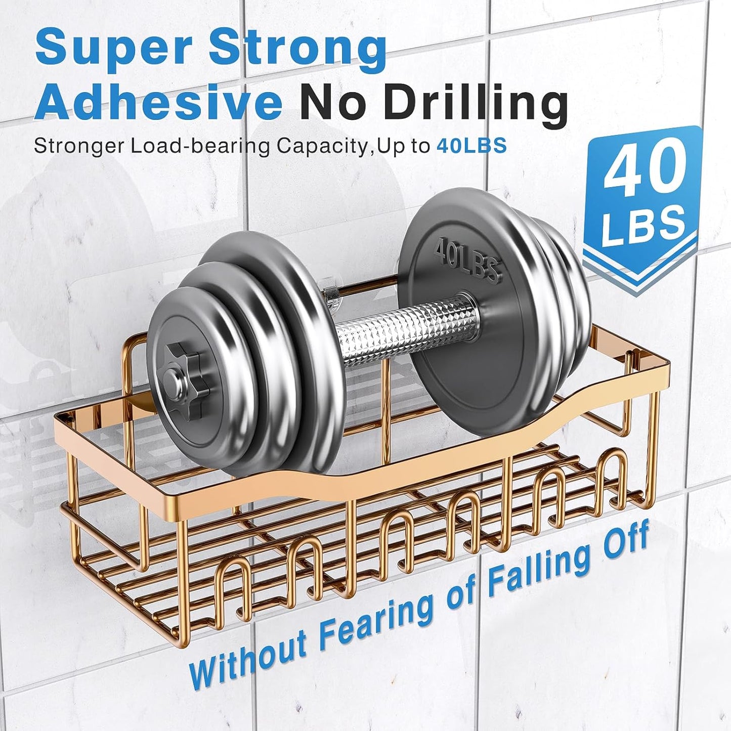 EUDELE Shower Caddy 2 Pack, Adhesive Organizer for Bathroom Storage, Home Decor & Kitchen, No Drilling, Rustproof Stainless Steel Shelf, Bathroom Decor Sets