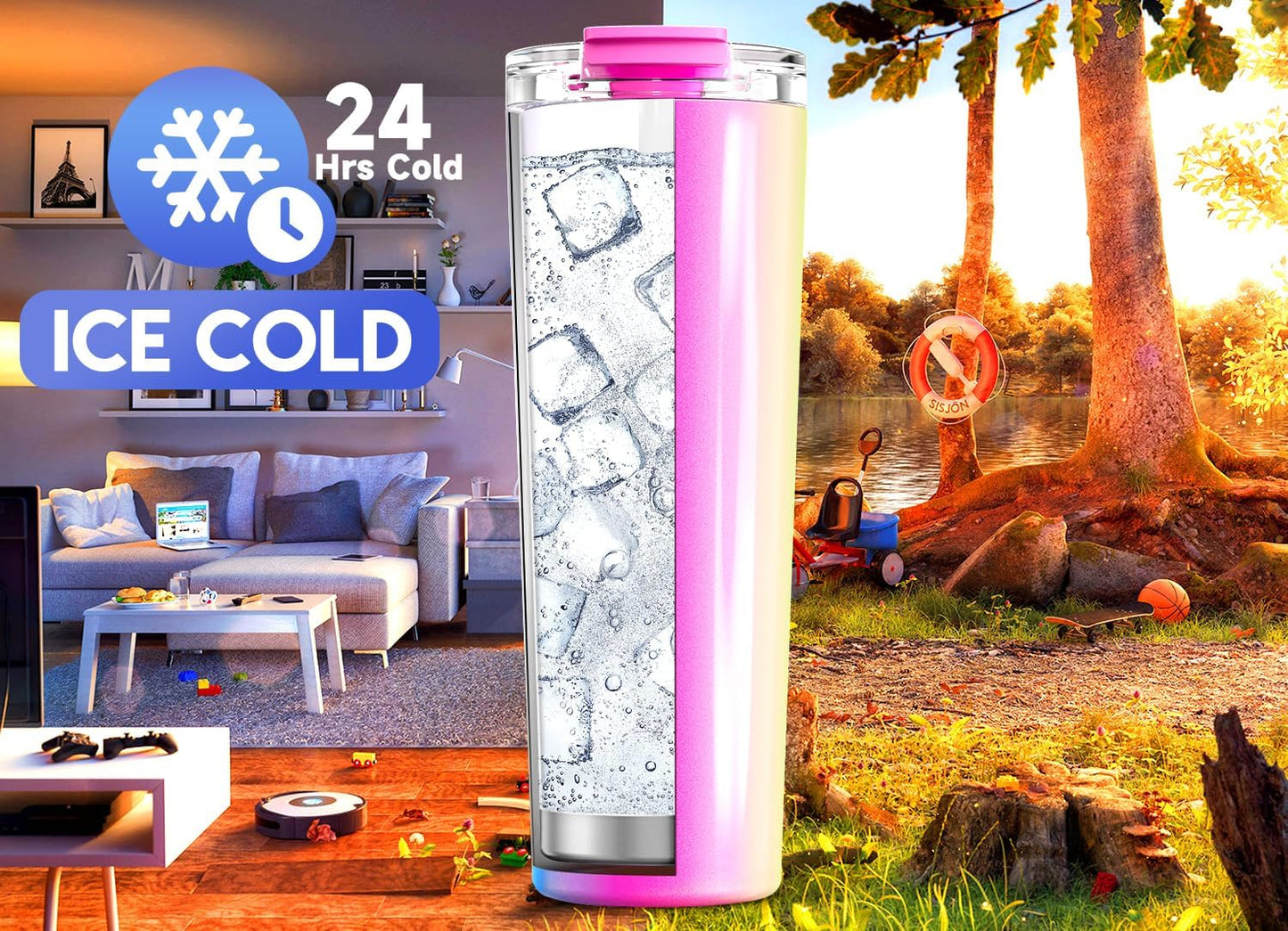 Meoky 30 oz Travel Coffee Mug with Leak-proof Lid, Stainless Steel Insulated Coffee Tumbler, Keeps Hot for 8 Hours or Cold for 24 Hours, Fits in Car Cup Holder (Carnival)