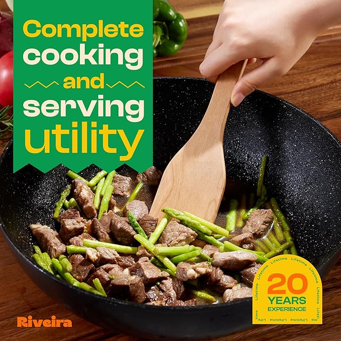 Riveira Cherry Wooden Spoons for Cooking Set of 3 – Natural Cherry Wooden Cooking Utensils, Wooden Spatula, Wooden Spoon - Premium Quality Wooden Utensil Set for Non-Toxic Cooking