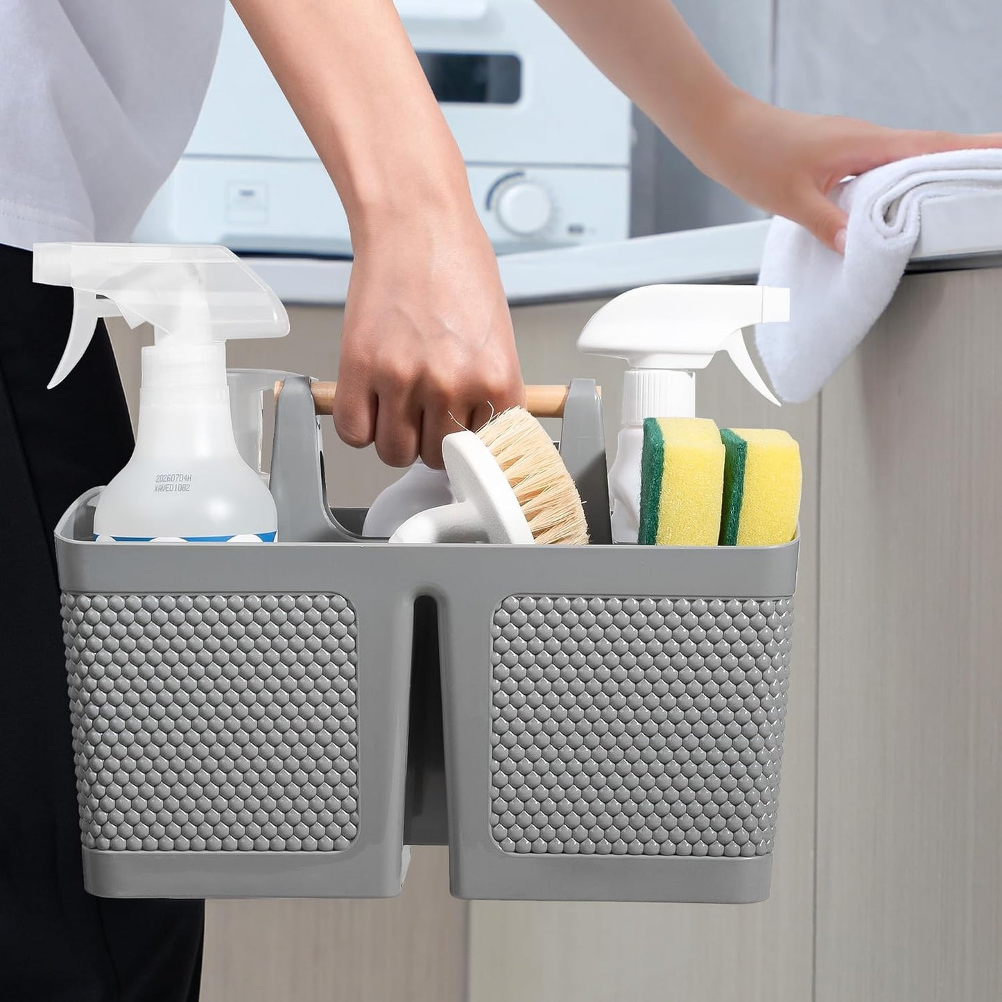 rejomiik Portable Shower Caddy Basket Plastic Cleaning Caddy Organizer Storage Tote with Handle for Bathroom, College, Dorm Room Essentials, Gray