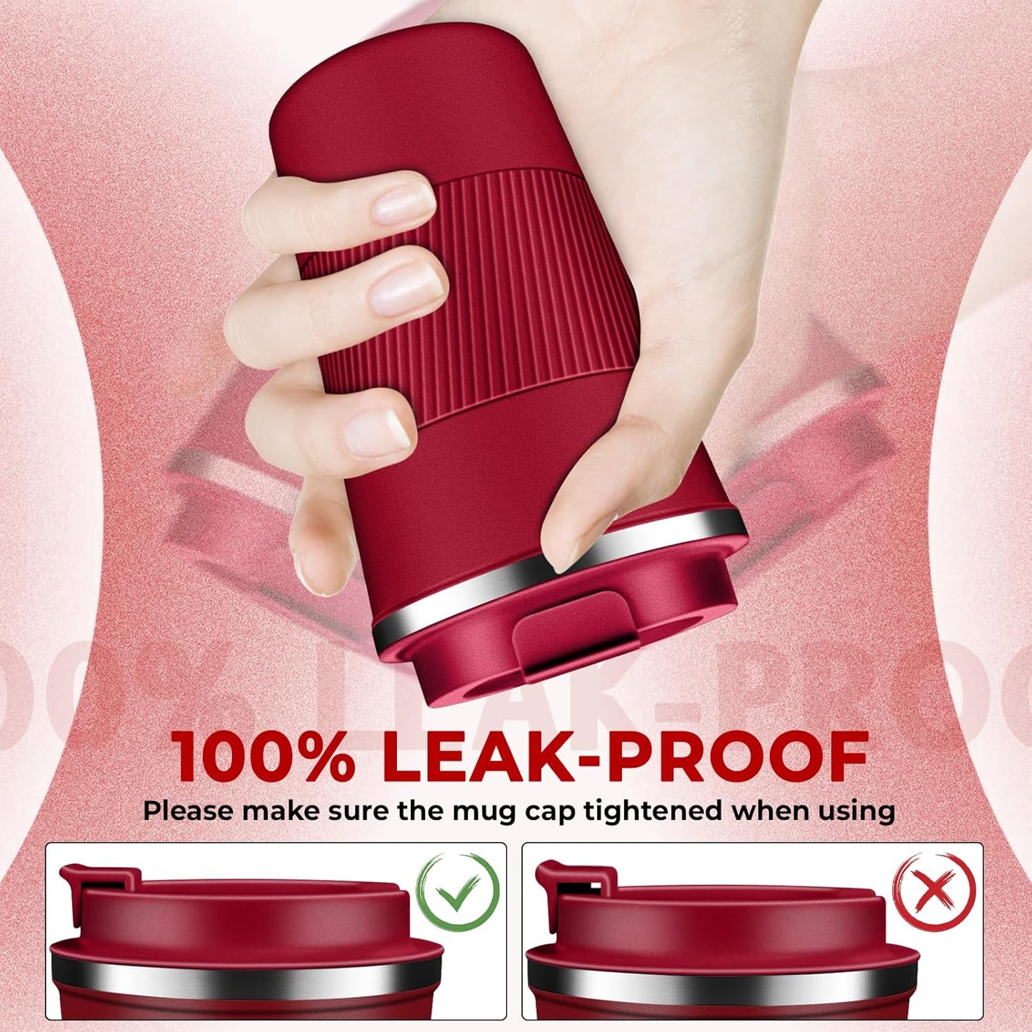 Insulated Coffee Tumbler 17 oz, Stainless Steel Coffee Mug with Lids, Travel Coffee Mug Leak Proof, Double Wall Vacuum Insulated Reusable Iced Coffee Cup, Keep Drinks Hot and Cold (Red, 17 Ounces)