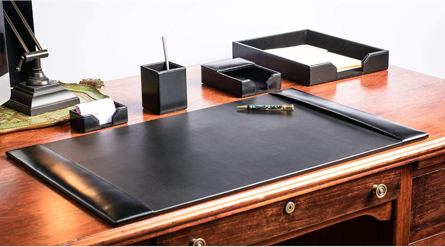 Dacasso Black Bonded Leather 5-Piece Desk Set
