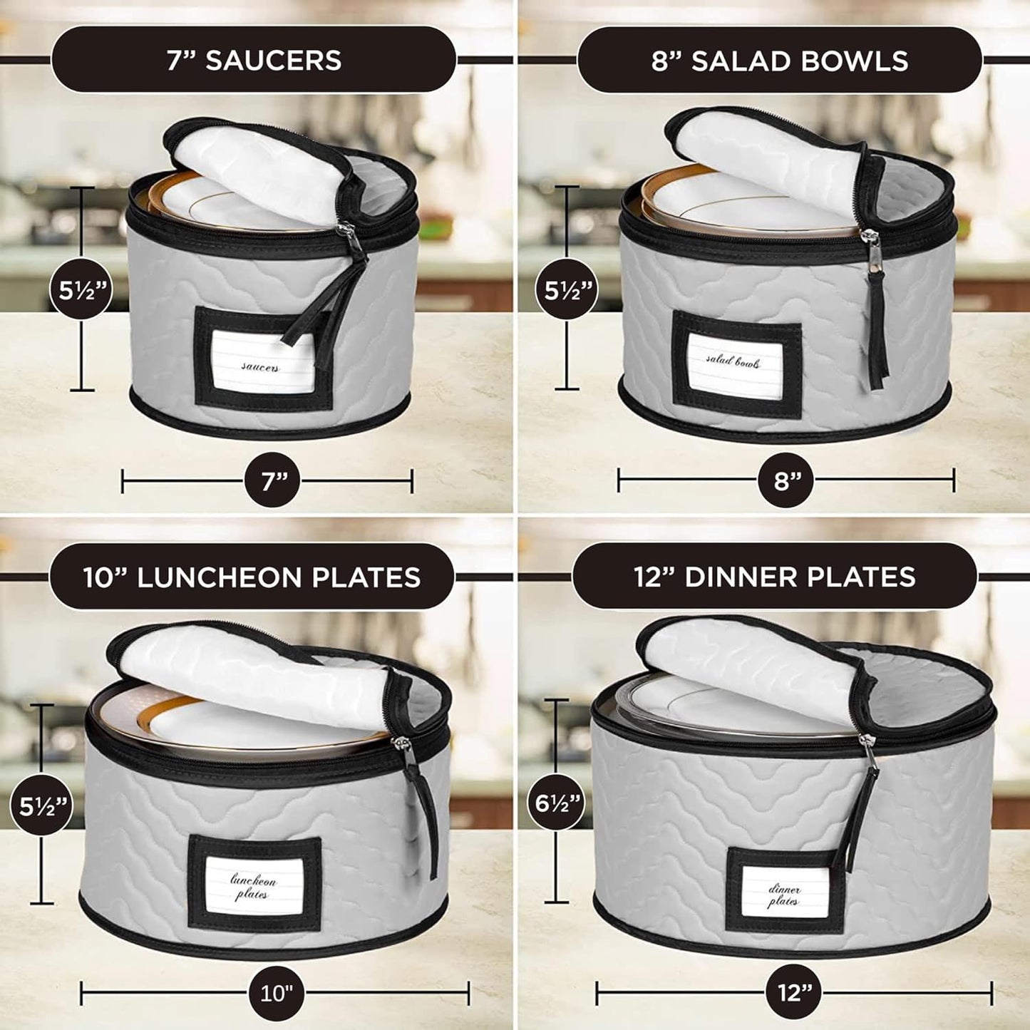 China Storage Containers 5-Piece Set Moving Boxes for Dinnerware, Glasses, Plates, Mugs and Saucers Sturdy Quilted Microfiber Dish Organizer with Dividers for Seasonal Storage - Holds Set of 12, Gray