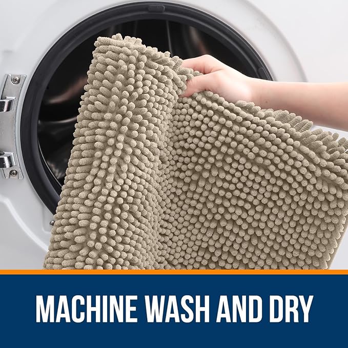 OLANLY Bathroom Rugs 24x16, Extra Soft Absorbent Chenille Bath Rugs, Rubber Backing Quick Dry, Machine Washable Bath Mats for Bathroom Floor, Tub and Shower, Home Decor Accessories, Warm Taupe