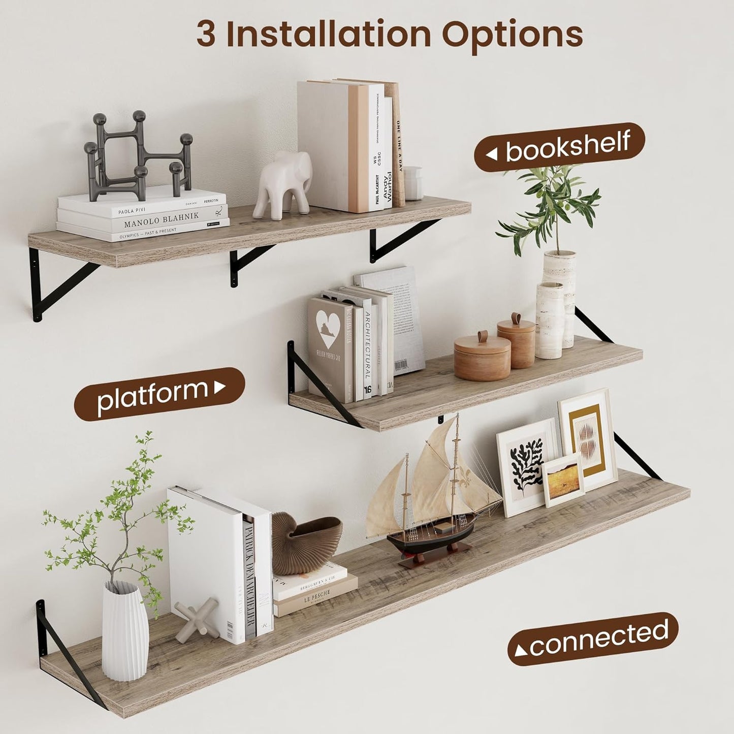 Axeman 12 Inch Deep Floating Shelves for Wall - 36 Inch Wide x 12 Inch Deep Wall Shelves Set of 2 - Rustic Grey Wood Floating Shelves for Living Room