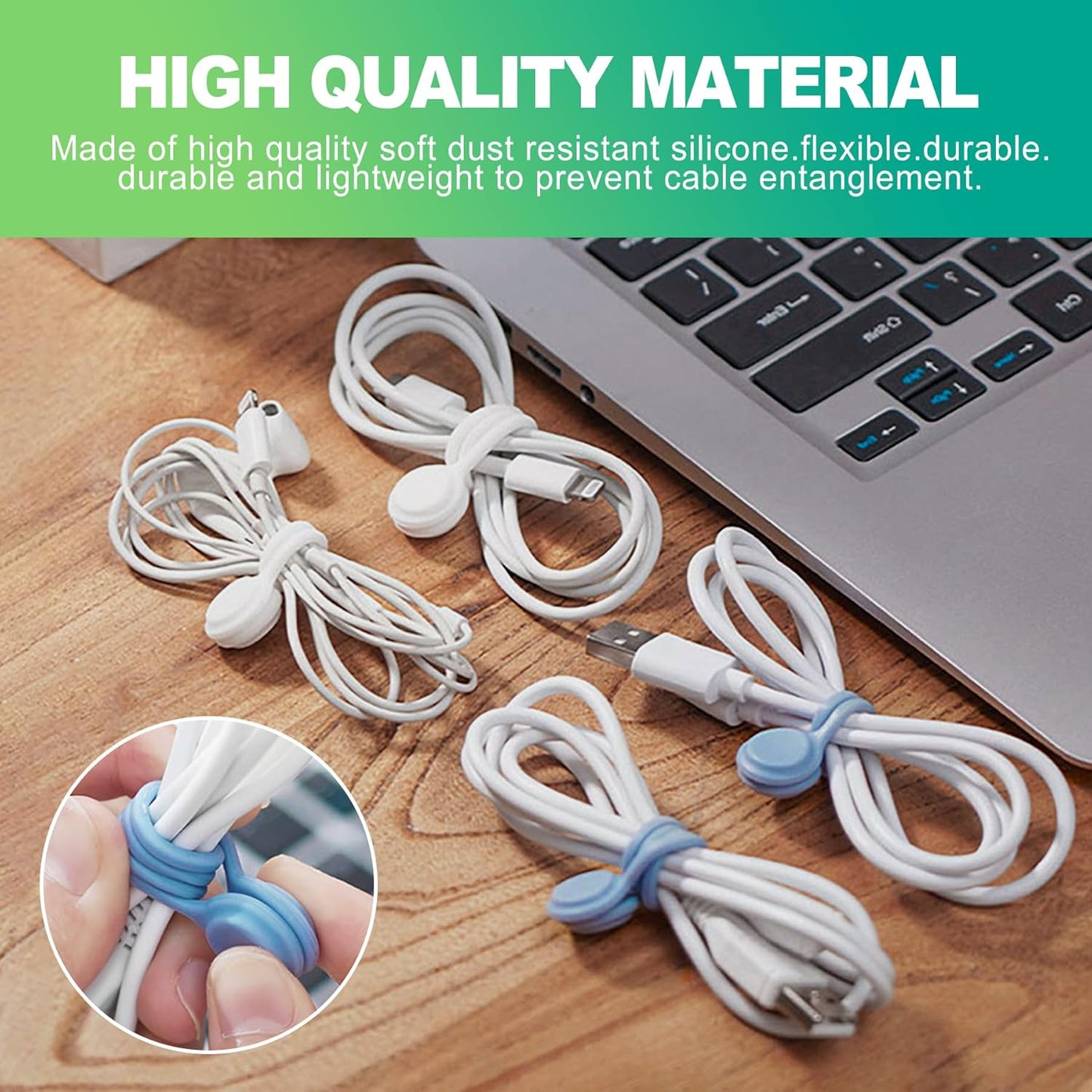 slaixiu 20PCS Reusable Magnetic Cord Ties - Flexible Silicone Cable Organizer with Anti-Slip Straps for Charging Cables, Home & Office Use
