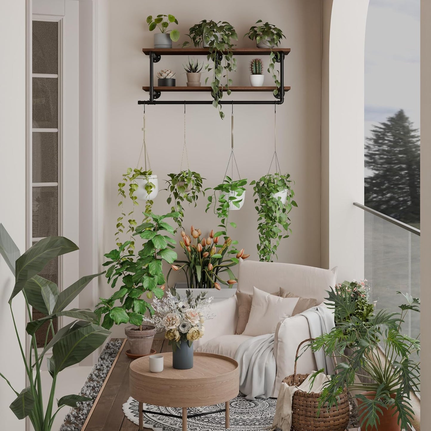 Wall Mounted Clothes Rack 12 Inch Deep, 42 Inch Heavy Duty Garment Rack with Real Walnut Wood Shelf, Multi-Purpose Hanging Rod & Space-Saving Closet Storage Organizer