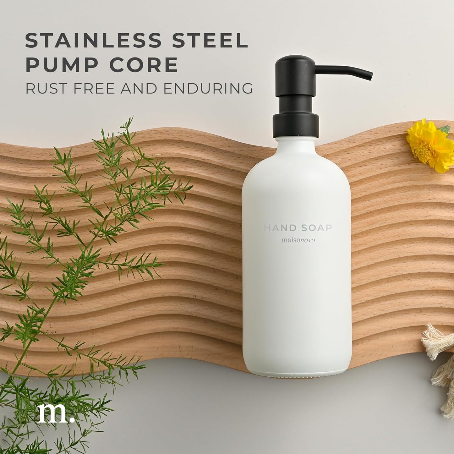 MaisoNovo Soap Dispenser 1-Piece Set | 16.9oz White Bottles with Black Stainless Steel Pump