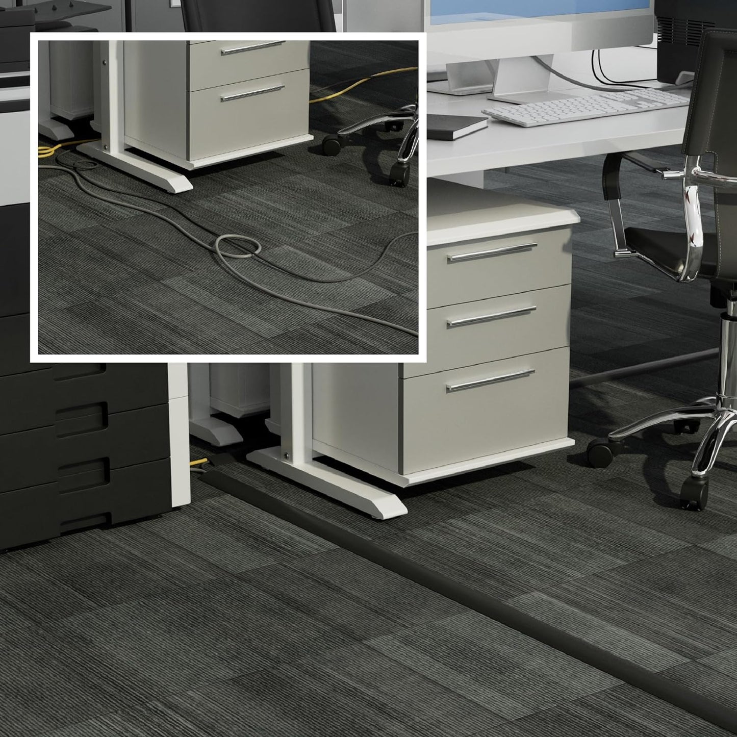 D-Line 30ft Floor Cord Cover, Floor Cable Protector, Extension Cord Cover, Protect Wires & Prevent Cable Trips, Cable Management Solution - Cord Cavity = 0.63" (W) x 0.31" (H) - Black