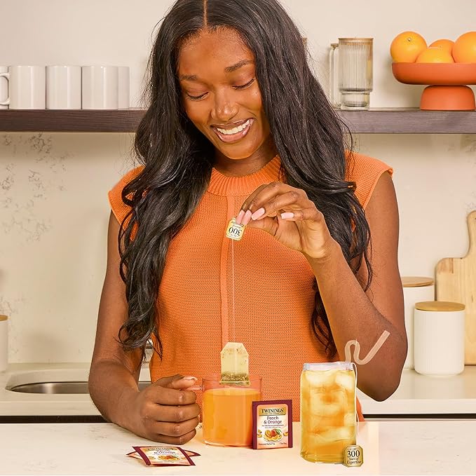 Twinings Peach & Orange Herbal Tea Individually Wrapped Bags, 20 Count (Pack of 1), Juicy & Fruity, Naturally Caffeine-Free, Enjoy Hot or Iced, 20 Teabags