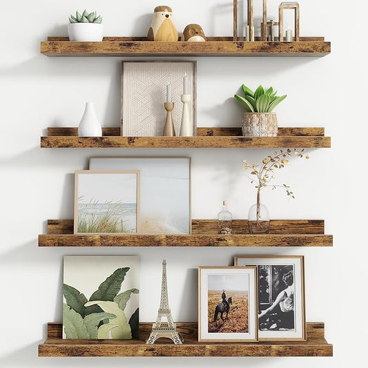 Floating Picture Ledge Shelves Set of 4, 24 Inch Shelves with Lip - Large Nursery Book Shelf for Toys Storage, Kids Bookshelf - Wall Mounted Living Room Bedroom Decor Frames