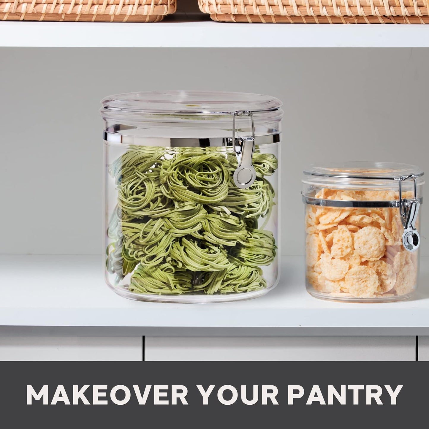 Oggi Jumbo Clear Canister with Clamp Lid, 150 oz - Airtight Food Storage Container, for Kitchen & Pantry Storage of Bulk, Dry Foods Including Pasta, Flour, Sugar, Coffee, Rice, Tea, Spices & Herbs