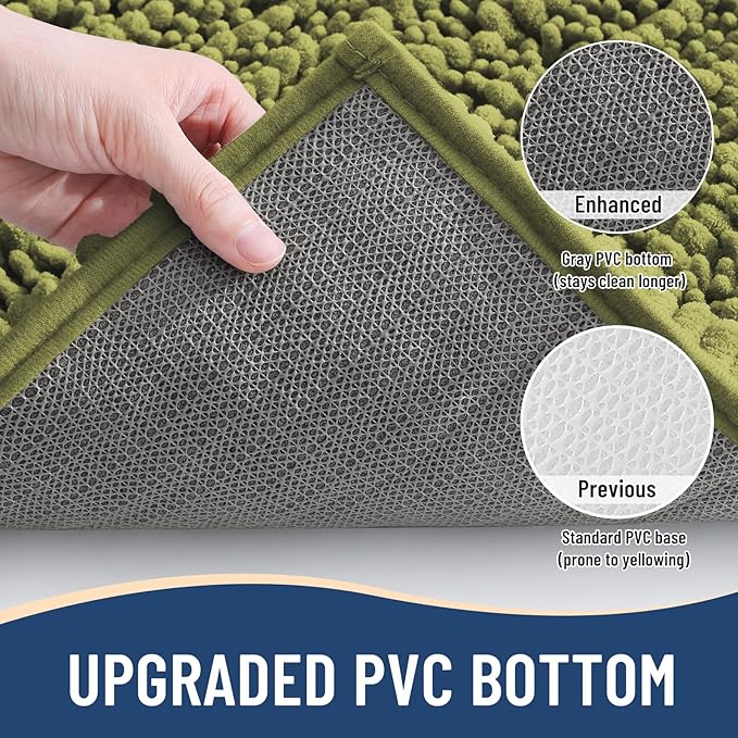 Arotive Luxury Chenille Bathroom Rug Mat, Extra Soft Thick Absorbent Shaggy Bath Rugs, Non-Slip Machine Wash Dry, Plush Bath Mats for Bathroom, Shower and Tub, 47x24, Willow Green