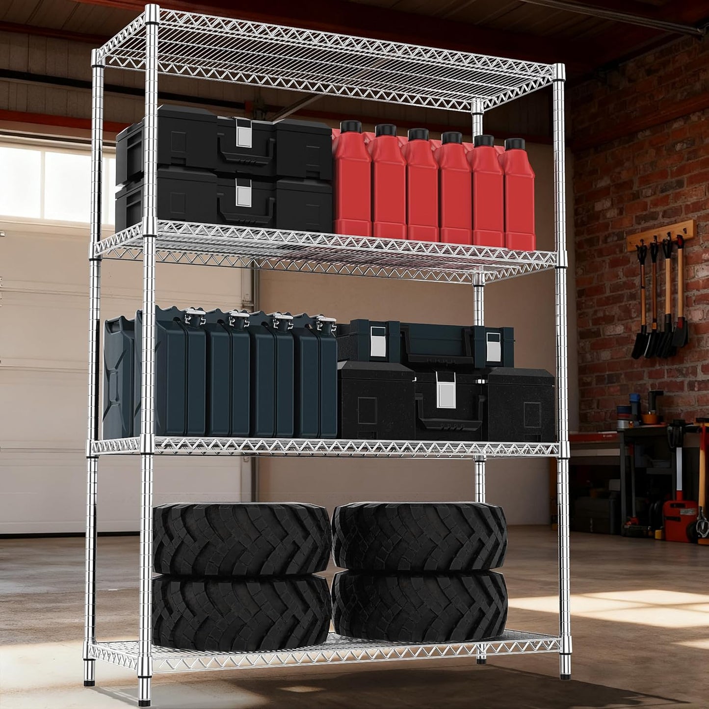 4 Tiers Shelf Metal Storage Shelves 2640 lbs Steel Storage Shelving Utility Shelving Unit Steel Organizer Wire Rack for Home,Kitchen,Office,Garage Chrome 17.7" D x 47.2" W x 70.3" H