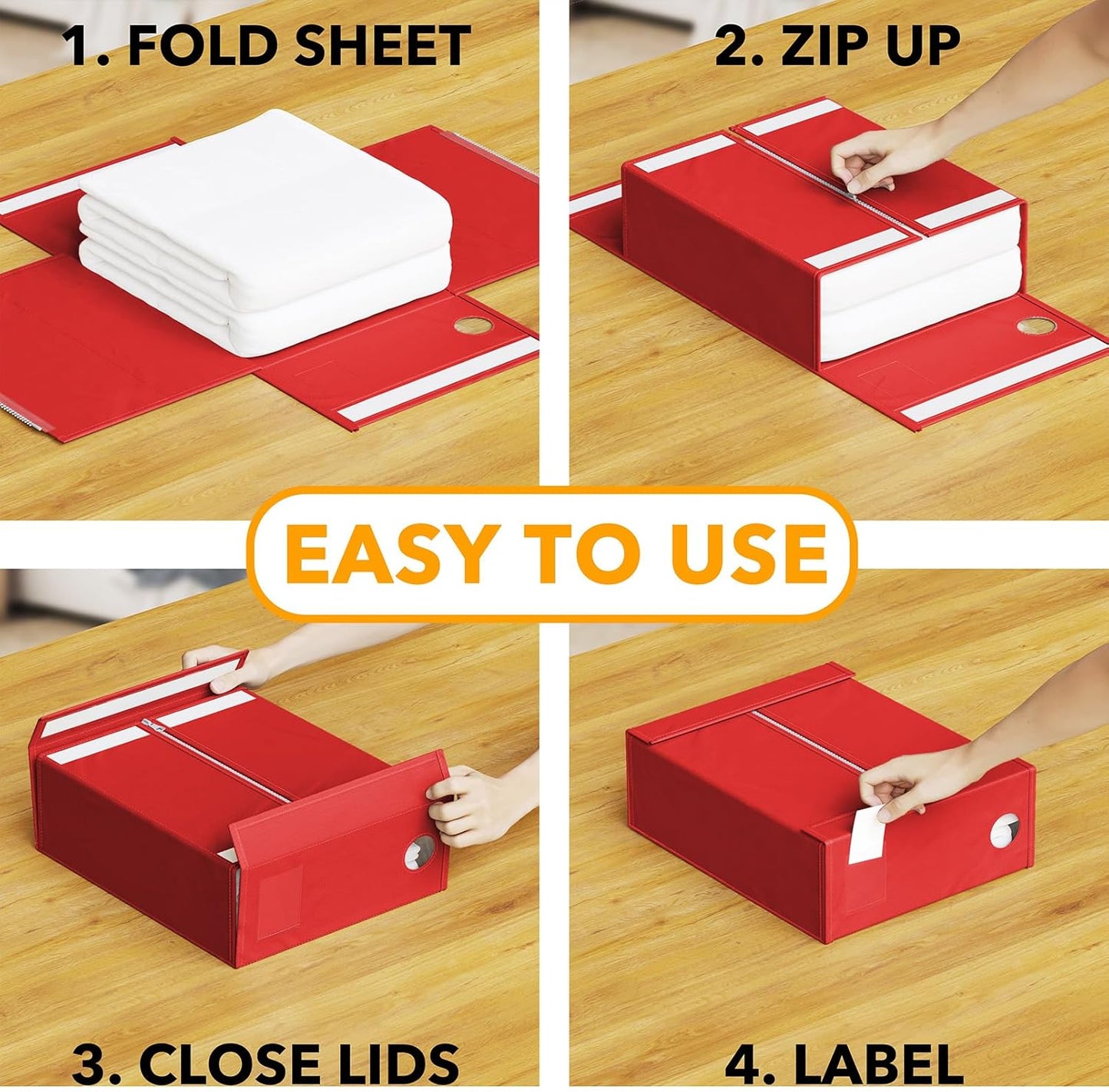 SpaceAid 8 Pack Bed Sheet Organizers and Storage, Foldable Sheet Organizer for Linen Closet, Sheets Set Folder Keeper with Window XL (Queen & King Size) Bedding Container (Red, 8 Pack)